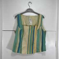 Paule Vasseur Vest Blouse Vintage Madrid Yellow/Green/Blue Pure Silk Size 46