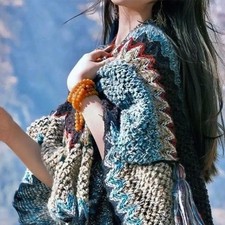 Women Ladies Knitted Open Colourful Poncho Blanket Warm-Winter Tassel Wrap Shawl