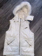 Topshop Gilet Ivory White Zips Hooded Puffa Zips Pockets Fit Trim Removable