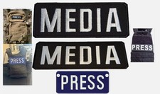 PRESS MEDIA BLUE Black background SMALL  Large Patch/Badge Embroidered Hook&Loop