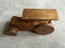 Vintage Scratch Built Handmade Wooden Model Steam Roller Heavy Folk Art Prop VGC