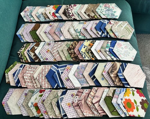Vintage fabric hexagons - vintage,