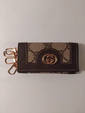Vintage 1980s Gucci Key Case Holder  Colour Brown 4-hook GG Leather And canvas