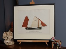 Sailing ship illustration - The Yarmouth Lugger 'Gypsy Queen' - Vintage wall art