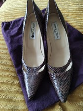Jimmy Choo Brown Leather Snakeskin Design Kitten Heel Pumps Size 4.