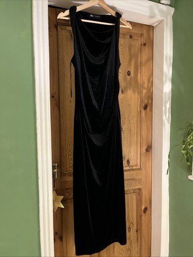 Zara black velvet long - velvet, cowl