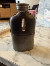 Antique Edwardian/Late Victorian, Hip Flask, Pewter, Glass & Leather