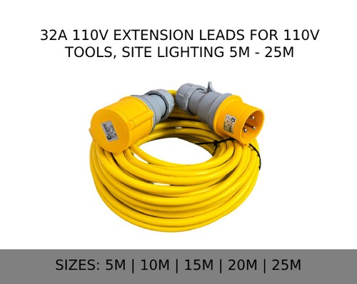 110v 32a yellow extension lead - 32a,