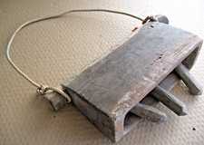 Rare old antique Folk Folk Art large handmade wooden Cow Bell with 3 Clappers