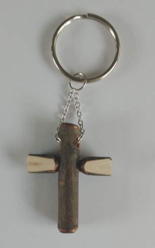Small wooden cross keyring - small,