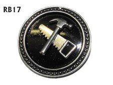 steampunk brooch badge pin silver hammer saw carpenter joiner tree wood #RB17