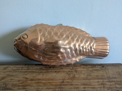 Vintage copper fish mold tin - vintage,