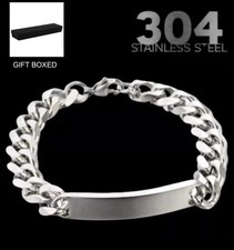 Men's Identity ID Bracelet  21.5cm Curb Chain 5x1cm ID Plate Solid 35g Boxed New
