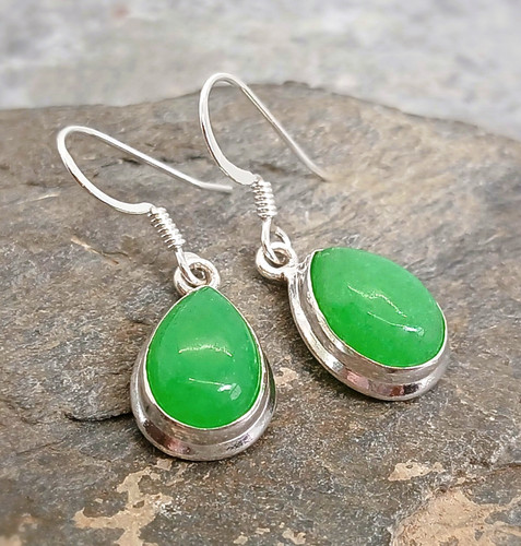 925 silver green jade earrings - green,