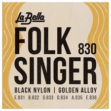 LA BELLA 830 FOLKSINGER CLASSICAL GUITAR STRINGS BLACK NYLON GOLDEN ALLOY MEDIUM
