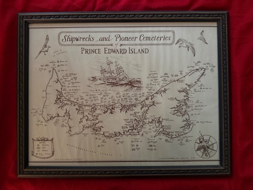 Vintage framed map shipwrecks - framed,