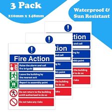 3-Pack - Raise The Alarm Fire Action Notice Sign Vinyl Stickers - 148mm X 210mm