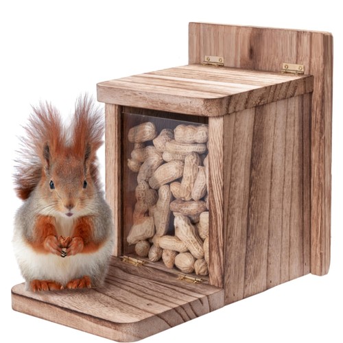 Wooden squirrel feeder box - wooden,
