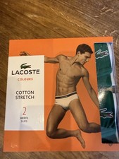 Mens Lacoste Brief Slips Green 2 Pack Medium