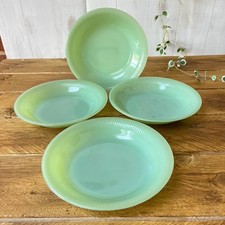 Vintage Fire-King Jane Ray Jadeite 7 5/8″ Soup Plates x 4.  7 5/8″ (1948-50)