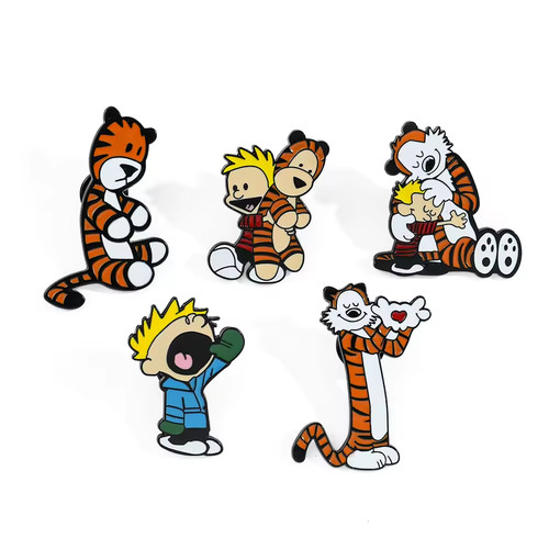 Calvin hobbes enamel pin - &,