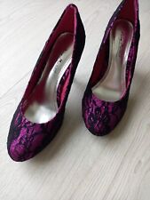 Fuschia/black, size 4, court shoes, high heel
