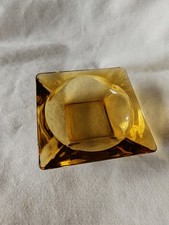 Vintage Amber Glass Ashtray Square 1970's  Great condition and very eye-catching