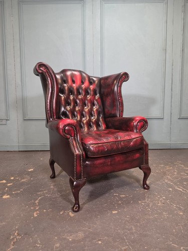 Oxblood red leather queen anne - leather,