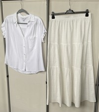 GORGEOUS FEATHER AND BONE WHITE EMBROIDERED MAXI SKIRT & NEXT SHIRT 12 14 NWOT