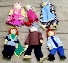 Dolls House People Family of 6 Wooden Figure Set Vintage