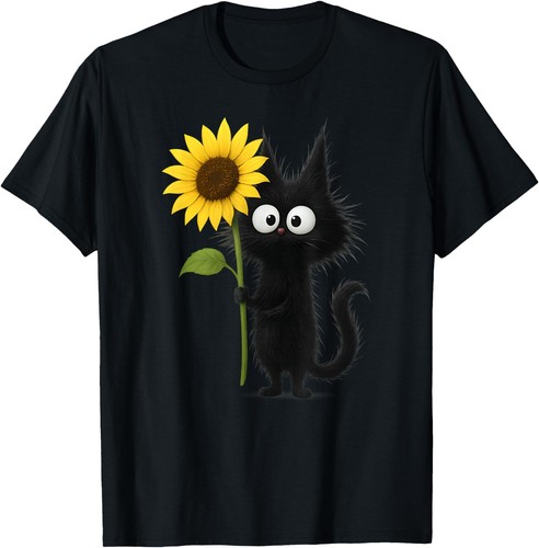 Cute black cat with sunflower - black,