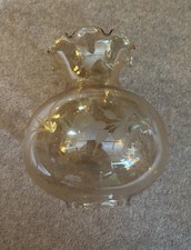 Vintage Art Deco Clear Iridescent Peach Glass Light/Lamp Shade w/ floral etching