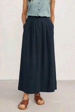 Seasalt UK 12 Harbour Dip Skirt Maxi Navy Blue Casual Smart Linen Blend Summer