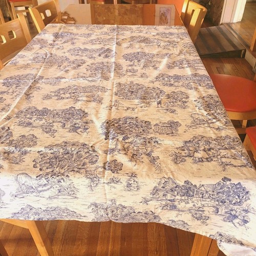 Blue cream toile tablecloth - blue,