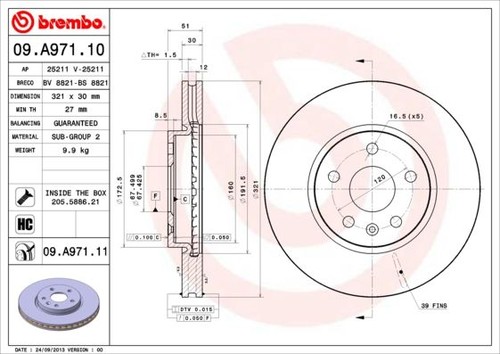 Brembo a971 brake disc - 09.a971.11,