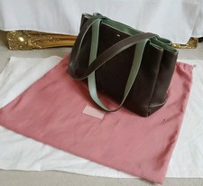 Vintage RADLEY LONDON Brown & Blue Real Leather Grab Bag With Chrome Dog Tag