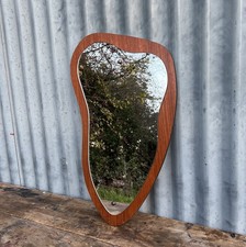 Vintage Asymmetrical Teak Framed Mid Century Wall Mirror 60s Retro Wavy