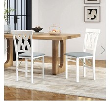 Folding Wooden Dining Chair Set of 2 Faux Leather Upholstered White