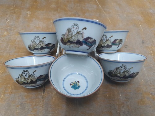 Antique chinese tea bowl - , x6