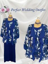 CHESCA UK 20 Navy Silver Floral Silk Mix Mother Of The Bride Outfit Skirt Jacket