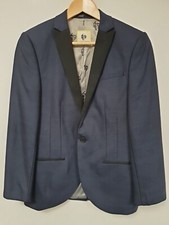 Noose & Monkey, Navy Blue & Black Patterned Suit Jacket, Wool Mix, 36" Chest/R