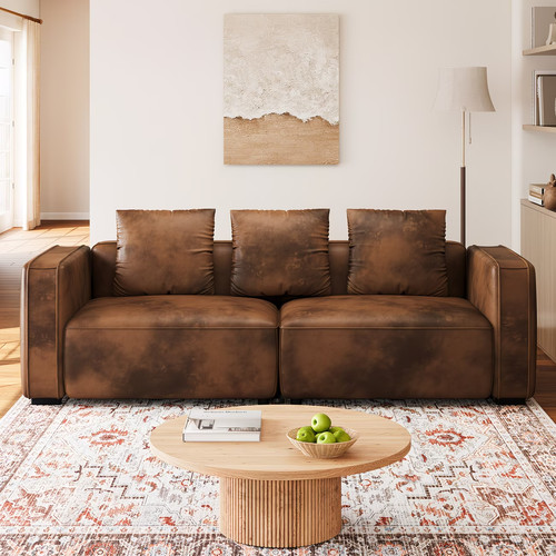 220cm faux leather seater - 220cm, 3