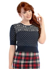 COLLECTIF Jumper UK 10 S Chrissie Fair Isle Knit Christmas Navy