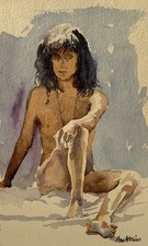 VINTAGE FEMALE NUDE WATERCOLOUR PAINTING LIFE STUDY FIGURE CORNWALL ARTIST