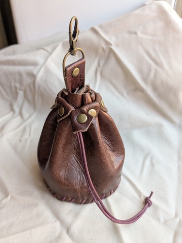 Dark leather drawstring pouch - dark,