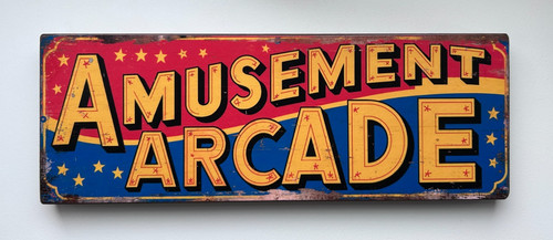 Amusement arcade wooden sign - wooden,