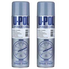 2x U-Pol Power can Grey Primer Spray Paint Aerosol 500ml