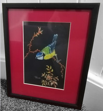 Original Vintage Painting By John Chalmers Blue Tit Bird Scottish Framed Signed