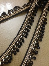 Black Beaded Teardrop Trim Curtain Blind Bead Fringe Trimming 1Yard X 30mm
