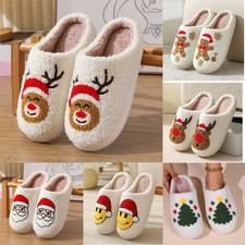 Women Warm Fuzzy Soft Christmas Slippers Anti-Slip Memory Foam House Slippers UK